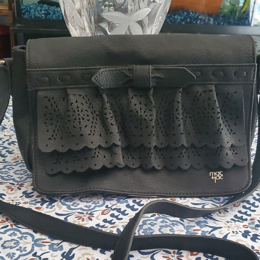 Mac & Jac Black Crossbody Bag with Lace Detail
